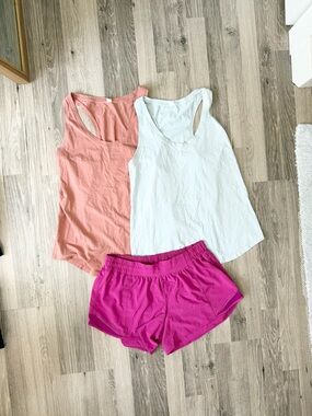 Lululemon Bundle 3-Piece Active Set - Coral Tank, Blue Tank, Fuchsia Shorts